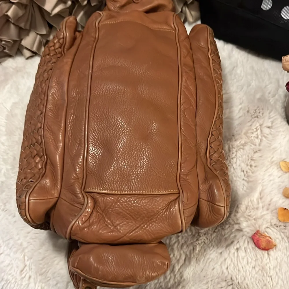 Cole Haan Tan Cognac Brown Neutral Woven Leather Hobo Shoulder Bag Boho Bag